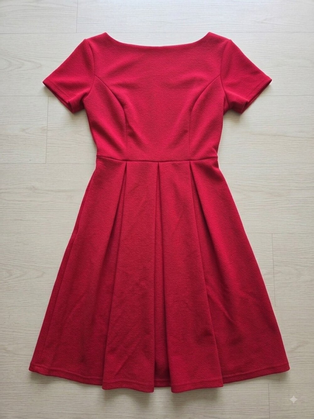 Vibrant Crimson Red Crepe Skater Dress | Fit & Flare with Pockets | Size S
